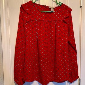 Red Long Sleeved Blouse